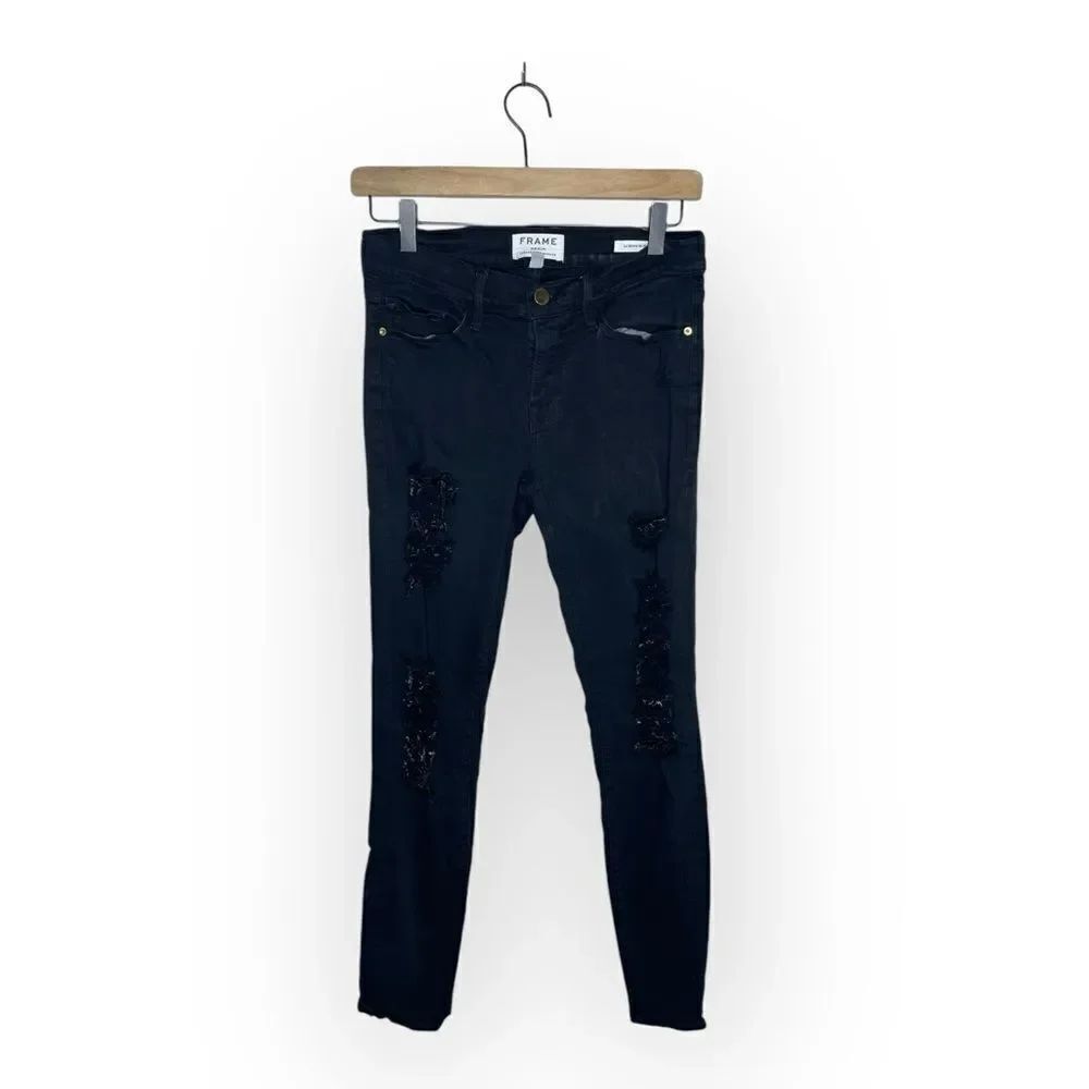 FRAME Denim Le Skinny Distressed Black Jeans Size 27